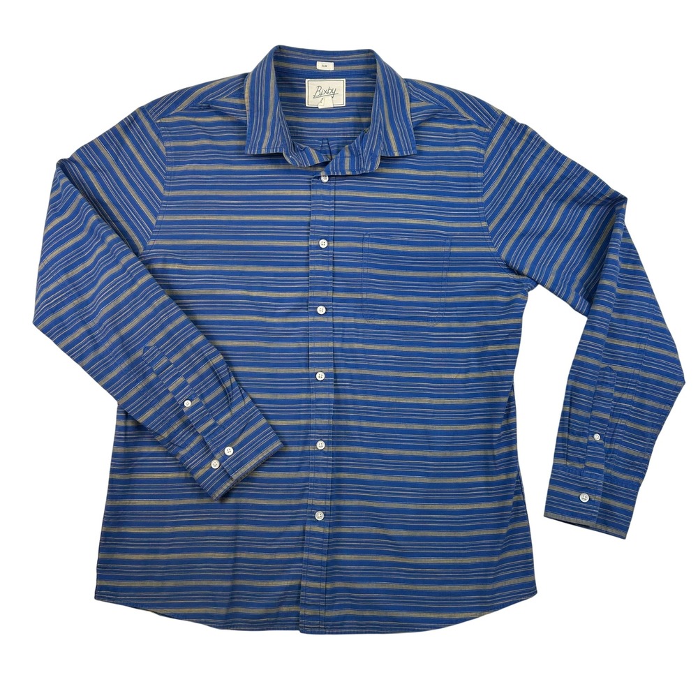Bixby Nomad Shirt Mens Large Slim Fit‎ Blue Striped Long Sleeve Button Up Casual